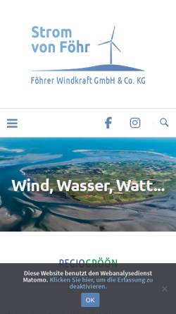 Vorschau der mobilen Webseite www.strom-von-foehr.de, Föhrer Windkraft GmbH & Co KG, Jan Brodersen