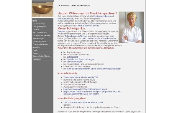 Vorschau von www.musiktherapeutikum.de, Dr. Annette Cramer, Musikpsychologin und Therapeutin