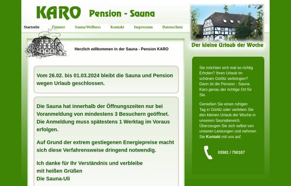 Vorschau von www.pension-sauna-karo.de, Pension Karo