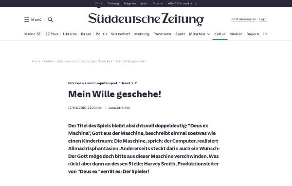 Vorschau von www.sueddeutsche.de, Interview zum Computerspiel: ''Deus Ex II'' Mein Wille geschehe! - Kultur - sueddeutsche.de