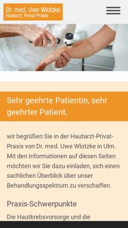 Vorschau der mobilen Webseite www.hautarzt-ulm.de, Wlotzke, Uwe, Dr. med.