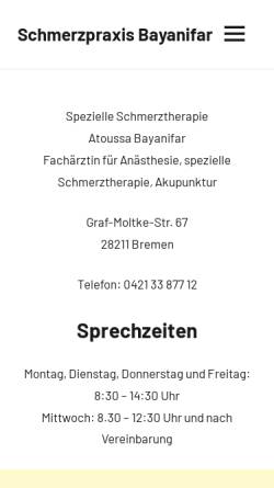 Vorschau der mobilen Webseite schmerzpraxis-bayanifar.de, Schmerzpraxis Atoussa Bayanifar