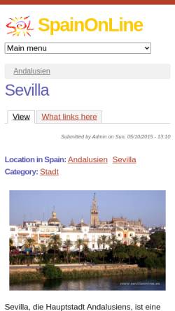 Vorschau der mobilen Webseite www.sevillaonline.es, Tourismus- und Reiseführer für Sevilla