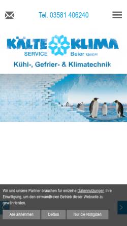 Vorschau der mobilen Webseite www.kaelte-klima-beier.de, Kälte & Klima Service Beier GmbH