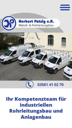 Vorschau der mobilen Webseite www.herbert-patzig.de, Herbert Patzig e.K., Metall- und Rohrleitungsbau