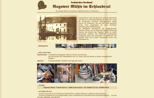 Vorschau von www.ragowermuehle.de, Ragower Wassermühle
