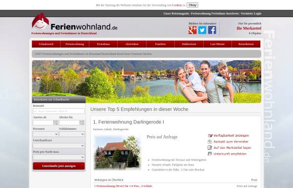 Vorschau von www.ferienwohnland.de, Ferienwohnland.de [Super Urlaub oHG]