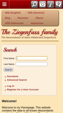 Vorschau der mobilen Webseite www.ziegenfuss-genealogy.de, Ziegenfuß