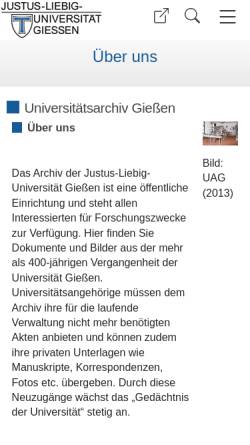 Vorschau der mobilen Webseite www.uni-giessen.de, Universitätsarchiv Gießen