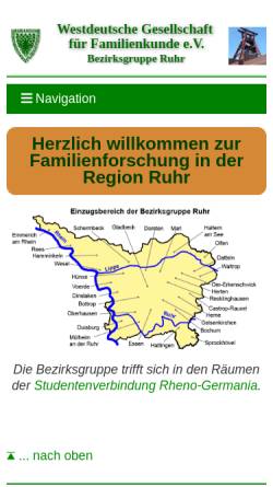Vorschau der mobilen Webseite www.wgff.net, Westdeutsche Gesellschaft für Familienkunde e.V. (WGfF), Bezirksgruppe Duisburg