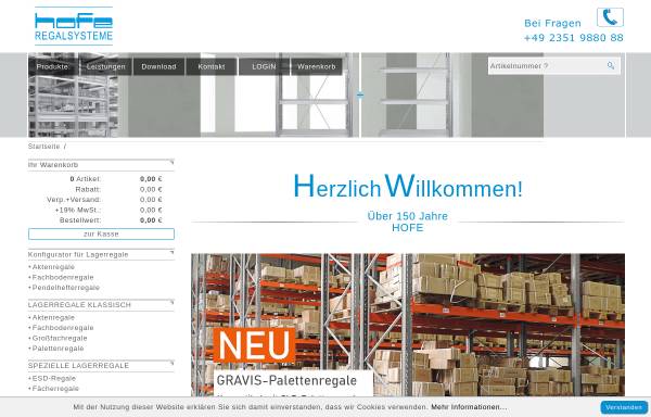 Vorschau von www.hofe.de, Julius vom Hofe GmbH & Co. KG