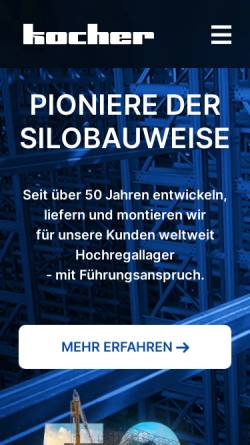 Vorschau der mobilen Webseite www.kocherregalbau.de, Kocher Regalbau GmbH