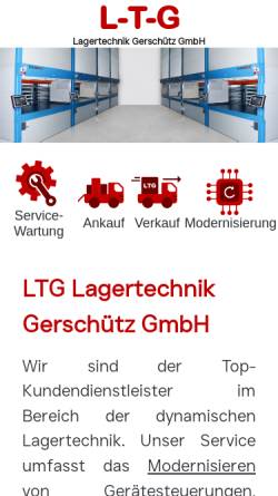 Vorschau der mobilen Webseite www.lagertechnik-gerschuetz.de, LTG Lagertechnik Gerschütz GmbH