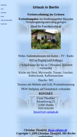 Vorschau der mobilen Webseite www.city-urlaub.de, Ferienbungalow im Siedlungsgebiet Marzahn - Carla Thonfeld