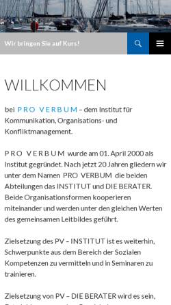Vorschau der mobilen Webseite www.proverbum.de, ProVerbum - Institut für Kommunikation, Organisations- und Konfliktmanagement