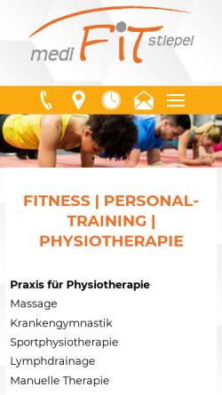 Vorschau der mobilen Webseite www.medifit-stiepel.de, Privatpraxis für Physiotherapie und Massage Markus Pickert