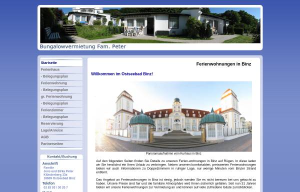 Vorschau von www.peter-binz.de, Ferienhäuser Familie Peter