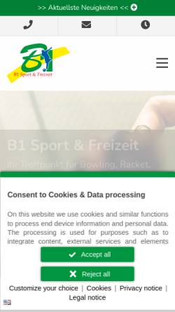 Vorschau der mobilen Webseite www.b1sf.de, B1 Sport & Freizeitanlagen Betreiber GmbH
