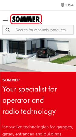 Vorschau der mobilen Webseite www.sommer.eu, Sommer Antriebs- und Funktechnik GmbH