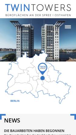Vorschau der mobilen Webseite www.twintowers-berlin.de, Twintowers Berlin - Bürotürme am Spreeufer