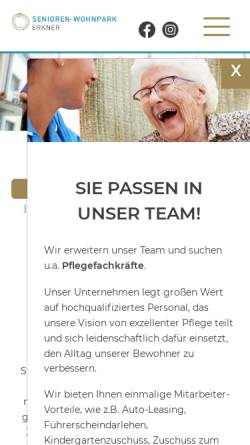 Vorschau der mobilen Webseite www.senioren-wohnpark-erkner.de, Pflegeheim Senioren-Wohnpark Erkner GmbH