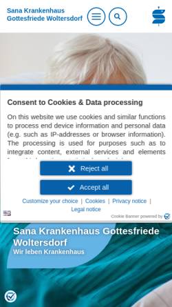 Vorschau der mobilen Webseite www.krankenhaus-woltersdorf.de, Ev. Krankenhaus „Gottesfriede“ in Woltersdorf GmbH