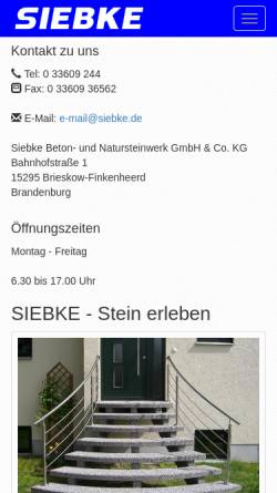 Vorschau der mobilen Webseite www.granit-marmor-treppen.de, Siebke Beton- und Natursteinwerk GmbH & Co. KG