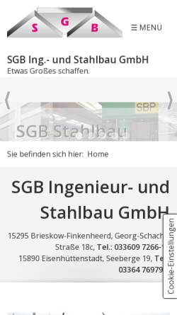 Vorschau der mobilen Webseite www.sgb-stahlbau.de, SGB Ing.- u. Stahlbau GmbH