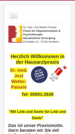 Vorschau der mobilen Webseite www.wetter-parasie.de, Praxis Dr. med. Jost Wetter-Parasie
