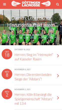 Vorschau der mobilen Webseite www.goettingen-lacrosse.de, MTV Grone Göttingen Lacrosse