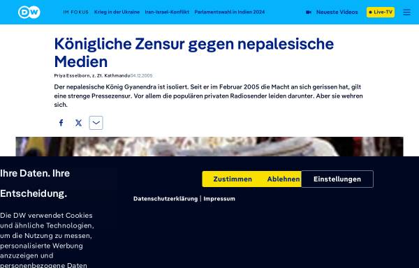 Vorschau von www.dw.com, Königliche Zensur gegen nepalesische Medien