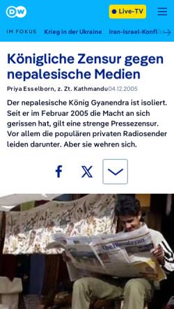 Vorschau der mobilen Webseite www.dw.com, Königliche Zensur gegen nepalesische Medien