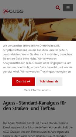 Vorschau der mobilen Webseite www.aguss.de, Aguss Vertrieb GmbH - Werk Michelbacher Hütte