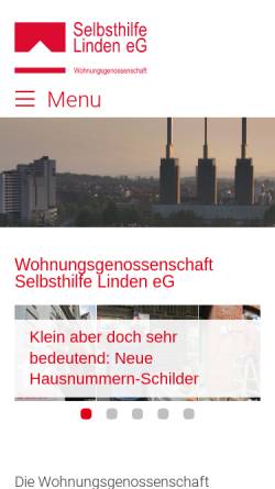 Vorschau der mobilen Webseite www.selbsthilfe-linden.de, Wohnungsgenossenschaft Selbsthilfe Linden eG