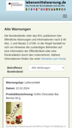 Vorschau der mobilen Webseite www.lebensmittelwarnung.de, Lebensmittelwarnung.de