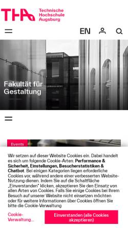 Vorschau der mobilen Webseite www.hs-augsburg.de, Hochschule Augsburg - Fachbereich Gestaltung