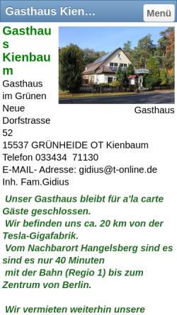 Vorschau der mobilen Webseite gasthaus-kienbaum.jimdo.com, Gasthaus Kienbaum