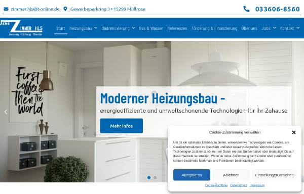 Vorschau von zimmer-hls.de, Jens Zimmer GmbH, Heizung, Lüftung und Sanitär