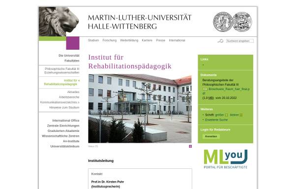 Vorschau von www.reha.uni-halle.de, Rehabilitationspädagogik, MLU Halle-Wittenberg