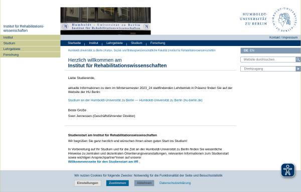 Vorschau von www.reha.hu-berlin.de, Institut für Rehabilitationswissenschaften, HU Berlin