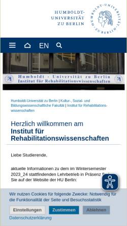 Vorschau der mobilen Webseite www.reha.hu-berlin.de, Institut für Rehabilitationswissenschaften, HU Berlin