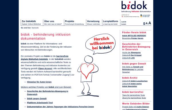Vorschau von bidok.uibk.ac.at, bidok - behinderung inklusion dokumentation