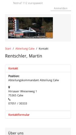 Vorschau der mobilen Webseite www.feuerwehr-calw.de, Freiwillige Feuerwehr Calw