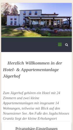 Vorschau der mobilen Webseite jaegerhof-ruegen.de, Hotel & Appartementanlage Jägerhof