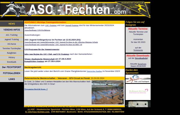 Vorschau von www.asc-fechten.com, Fechten an der USI und im ASC Wien