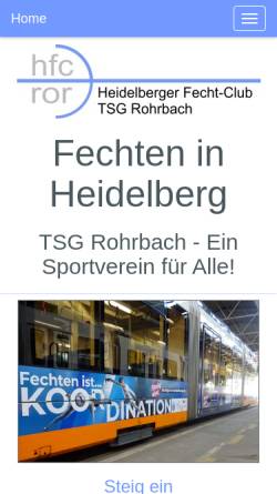 Vorschau der mobilen Webseite www.fechten-in-heidelberg.de, TSG Rohrbach / Heidelberger FC