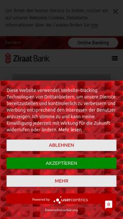 Vorschau der mobilen Webseite www.ziraatbank.de, Ziraat Bank International AG