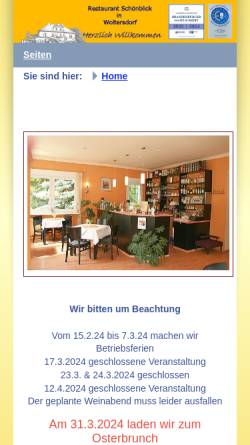 Vorschau der mobilen Webseite www.restaurant-schoenblick-woltersdorf.de, Restaurant Schönblick