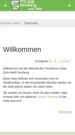 Vorschau der mobilen Webseite www.ttc-herzberg.de, Tischtennis Club Grün-Weiß Herzberg e.V.