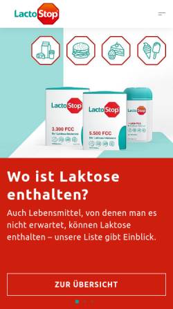 Vorschau der mobilen Webseite www.lactostop.de, Lactostop